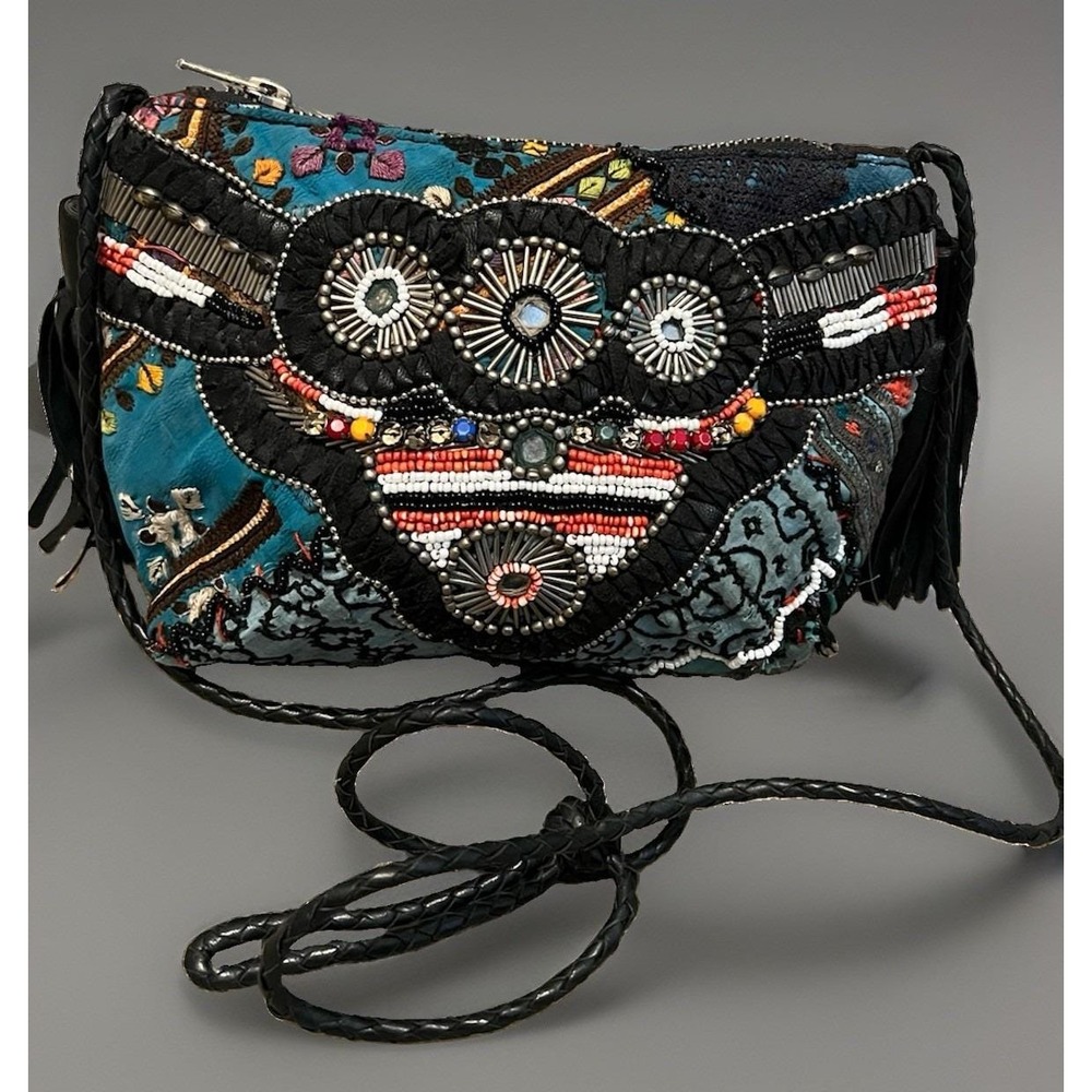 Gypsy 05 Beaded purse made in Hollywood vintage Crossbody Leather Tassel